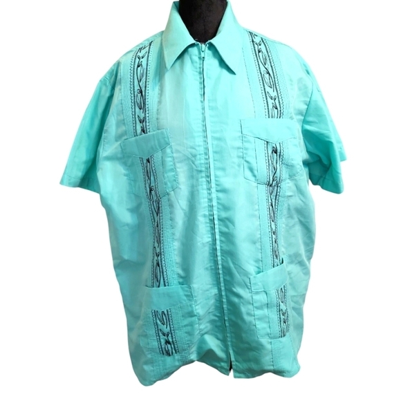 Haband Guatavera Turquoise Short Sleeve Large Shirt with Embroidery - Picture 1 of 11